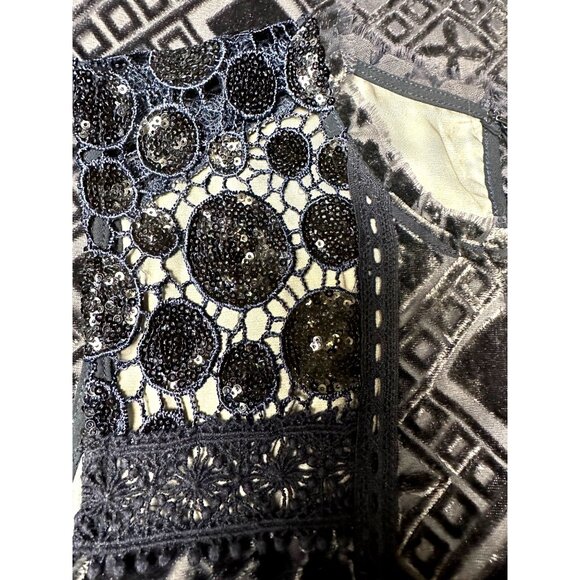 Lucky Brand Blue Cocktail Velvet Embellished Lace Sequin Dress XS Boho Gatsby - Picture 10 of 13